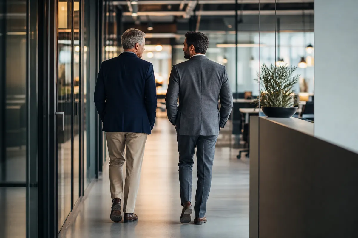Zwei Geschäftspartner im Austausch im modernen Büro